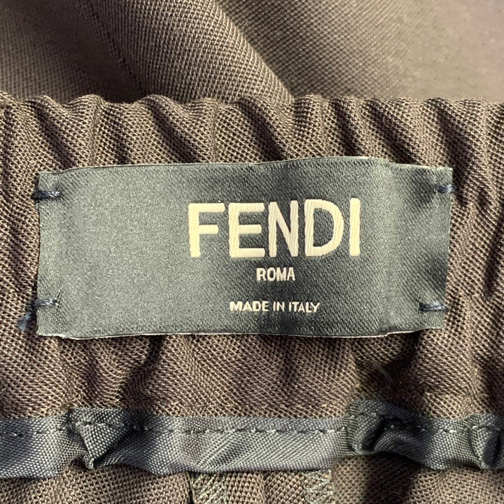 FENDI Size 36 Brown Polyester Virgin Wool Blend Pleated Elastic Waistband Dress Pants