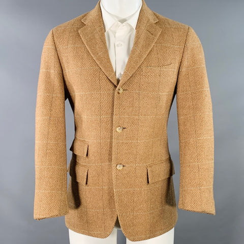 RALPH LAUREN Size 38 Regular Tan Brown Plaid Wool Angora Notch Lapel Sport Coat