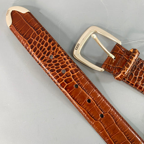 LAUREN by RALPH LAUREN Size M Brown Silver Embossed Leather Belt