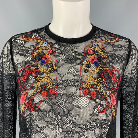 SANDRO Size S Black Polyamide Lace Long Sleeve Dress Top