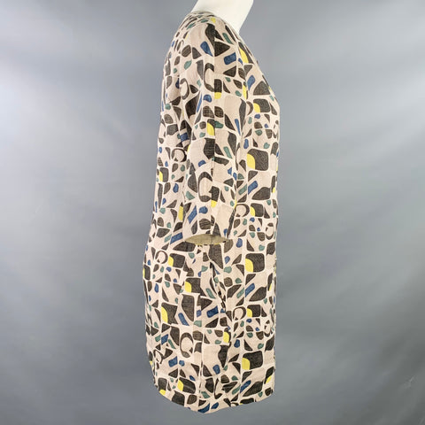 MAX MARA Size 8 Grey Multi Color Cotton Silk Abstract Short Sleeve Dress