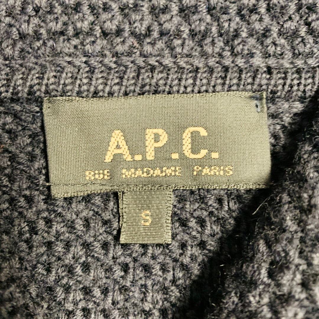 A.P.C. Size S Navy Waffle Knit Wool Shawl Collar Sweater