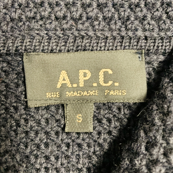 A.P.C. Size S Navy Waffle Knit Wool Shawl Collar Sweater