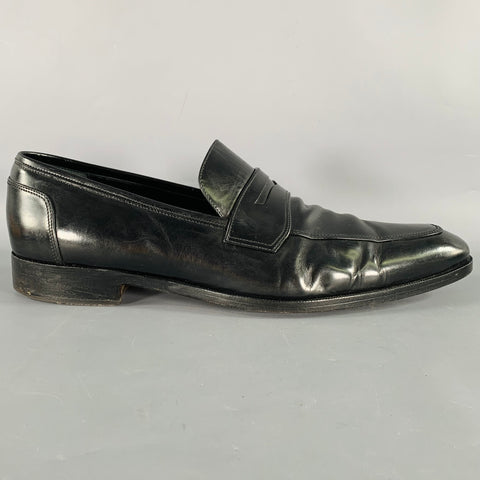 SALVATORE FERRAGAMO Size 10.5 Black Leather Penny Loafers
