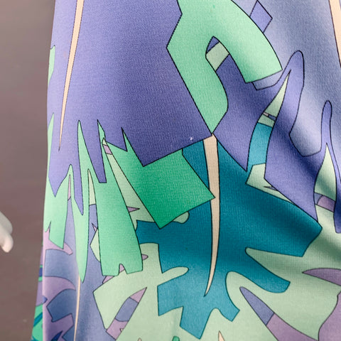 EMILIO PUCCI Size 8 Blue Green Silk Leaves V-Neck Midi Dress
