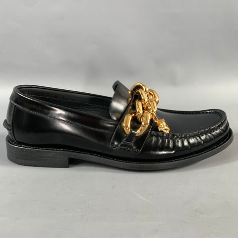 VERSACE SS2021 Size 9 Black Gold Leather Loafer Flats
