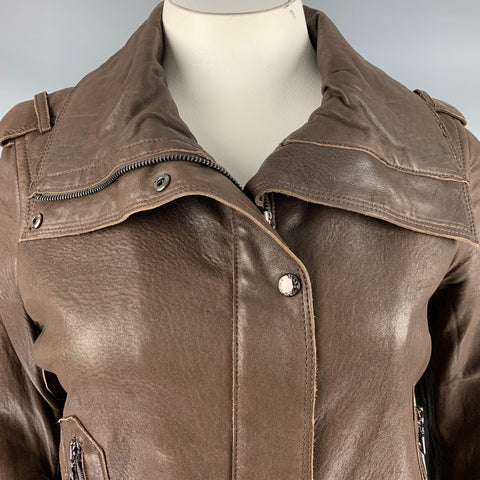 ANDREW MARC Size L Cocoa Brown Leather Zip Snaps Jacket