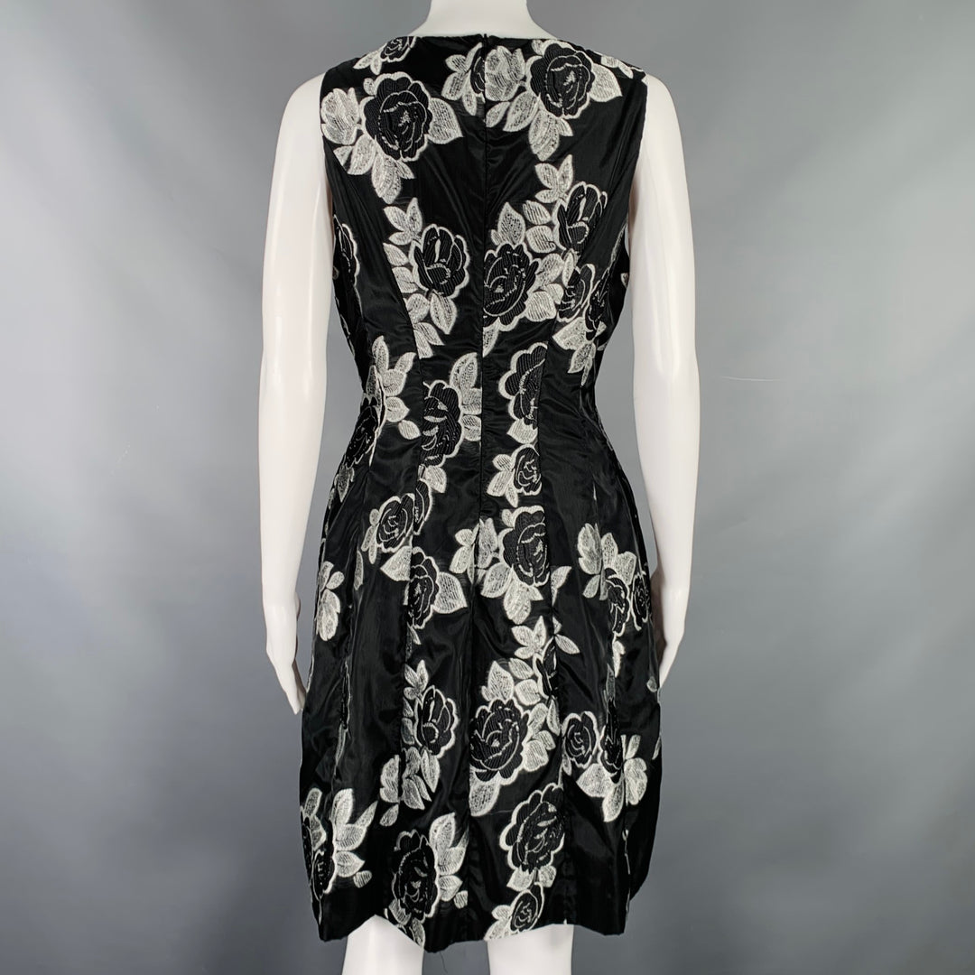 PRABAL GURUNG Size 10 Black Silver Polyester Floral A-Line Cocktail Dress