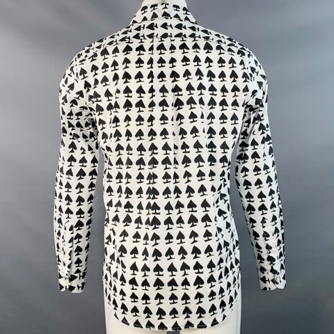 PETER JENSEN Size S White Black Spades Cotton One Pocket Long Sleeve Shirt