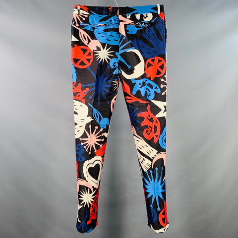 ALEXANDER MCQUEEN AW21 Runway Size 34 Black Multi Color Graffiti Wool Silk Dress Pants