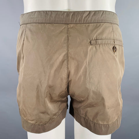 GUCCI Size S Brown Taupe Zip Fly Swim Trunks
