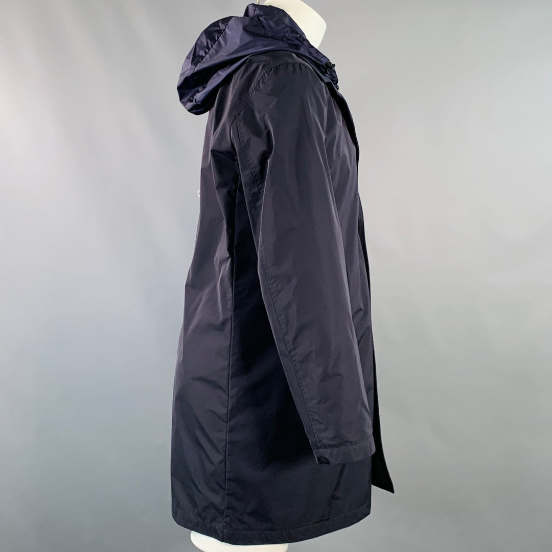 MONCLER 2016 Size M Reynaud Black Navy Polyamide Zip Snaps Coat