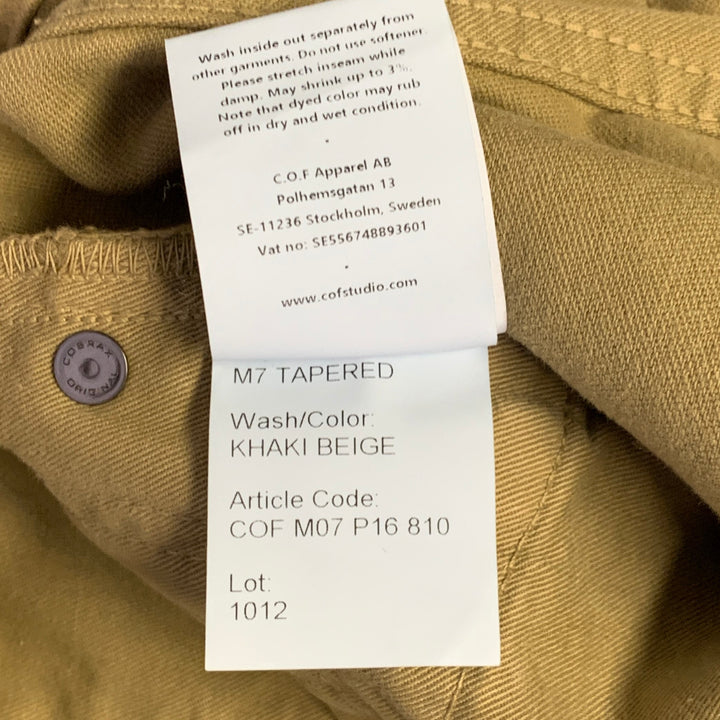 C.O.F. STUDIO Size 32 Tan Cotton Moleskin Tapered Casual Pants