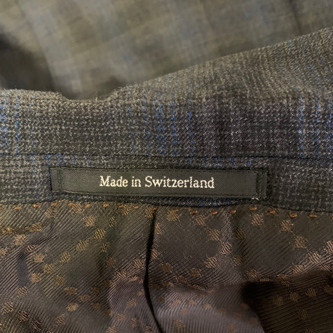 GUCCI Size 42 Grey Blue Ombre Plaid Wool Blend Peak Lapel Sport Coat