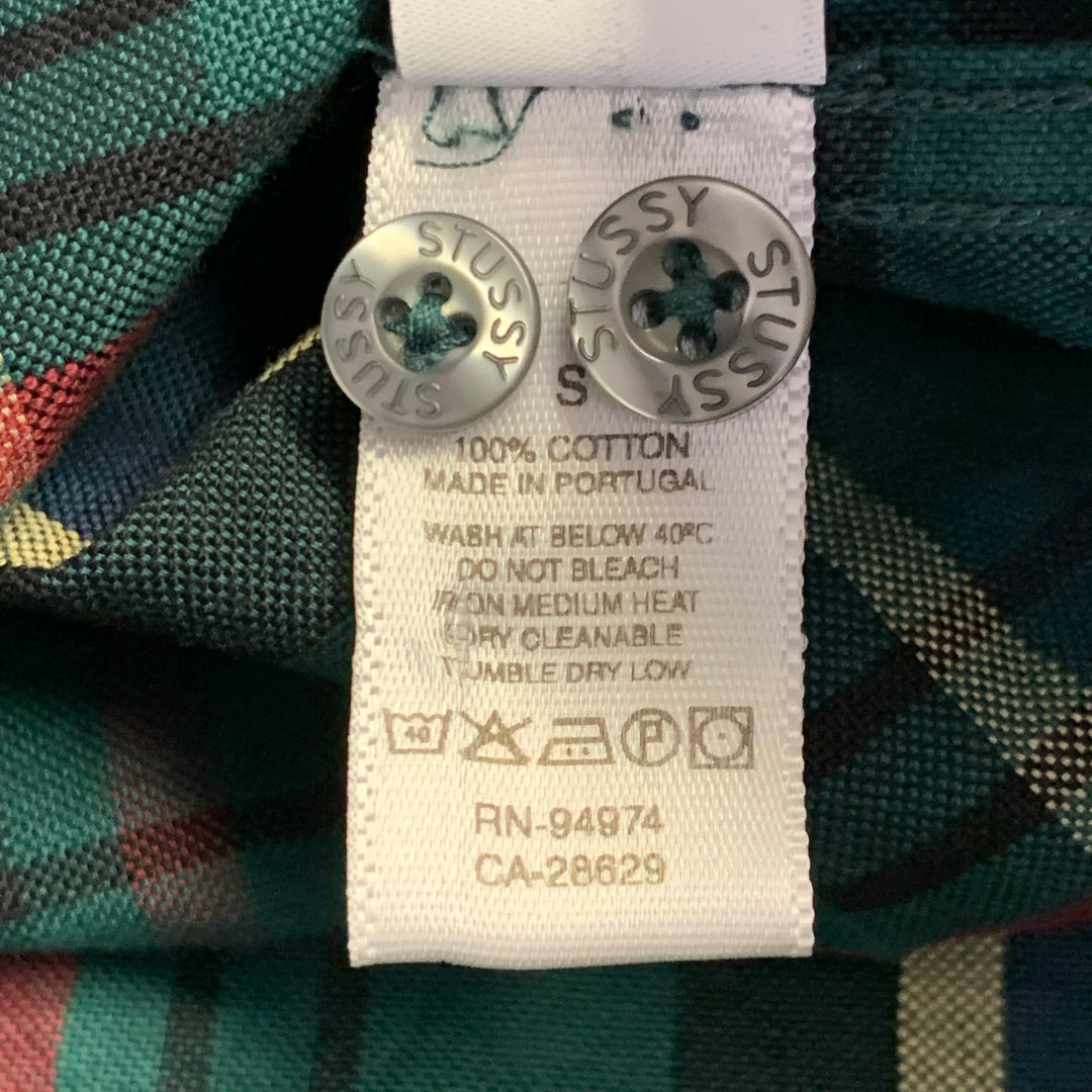 STUSSY Size S Green Navy Yellow Plaid Cotton Button Down Long Sleeve Shirt