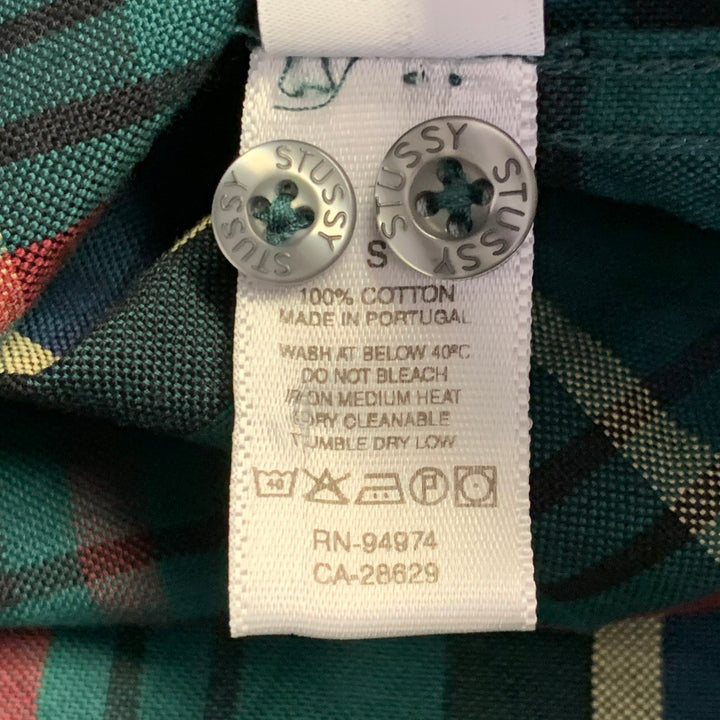 STUSSY Size S Green Navy Yellow Plaid Cotton Button Down Long Sleeve Shirt