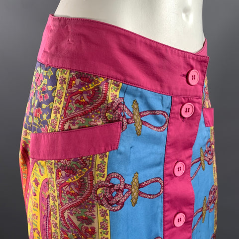 ETRO Size 6 Pink Blue Silk Cotton Paisley Knee-Length Skirt