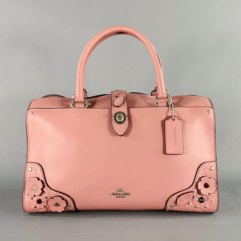 COACH Mercer Pink Rose Applique Leather Cross Body Handbag