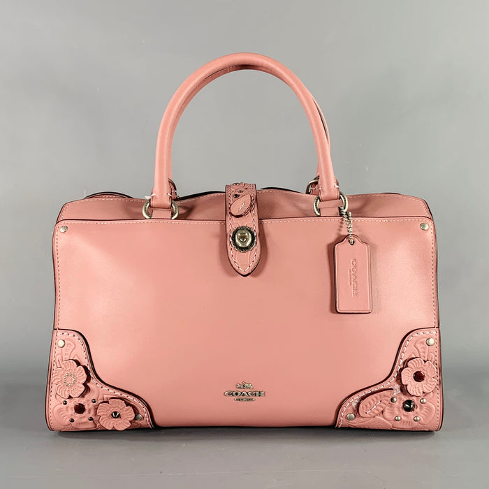 COACH Mercer Pink Rose Applique Leather Cross Body Handbag