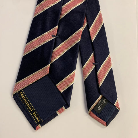 ERMENEGILDO ZEGNA Navy Red Diagonal Stripe Silk Tie