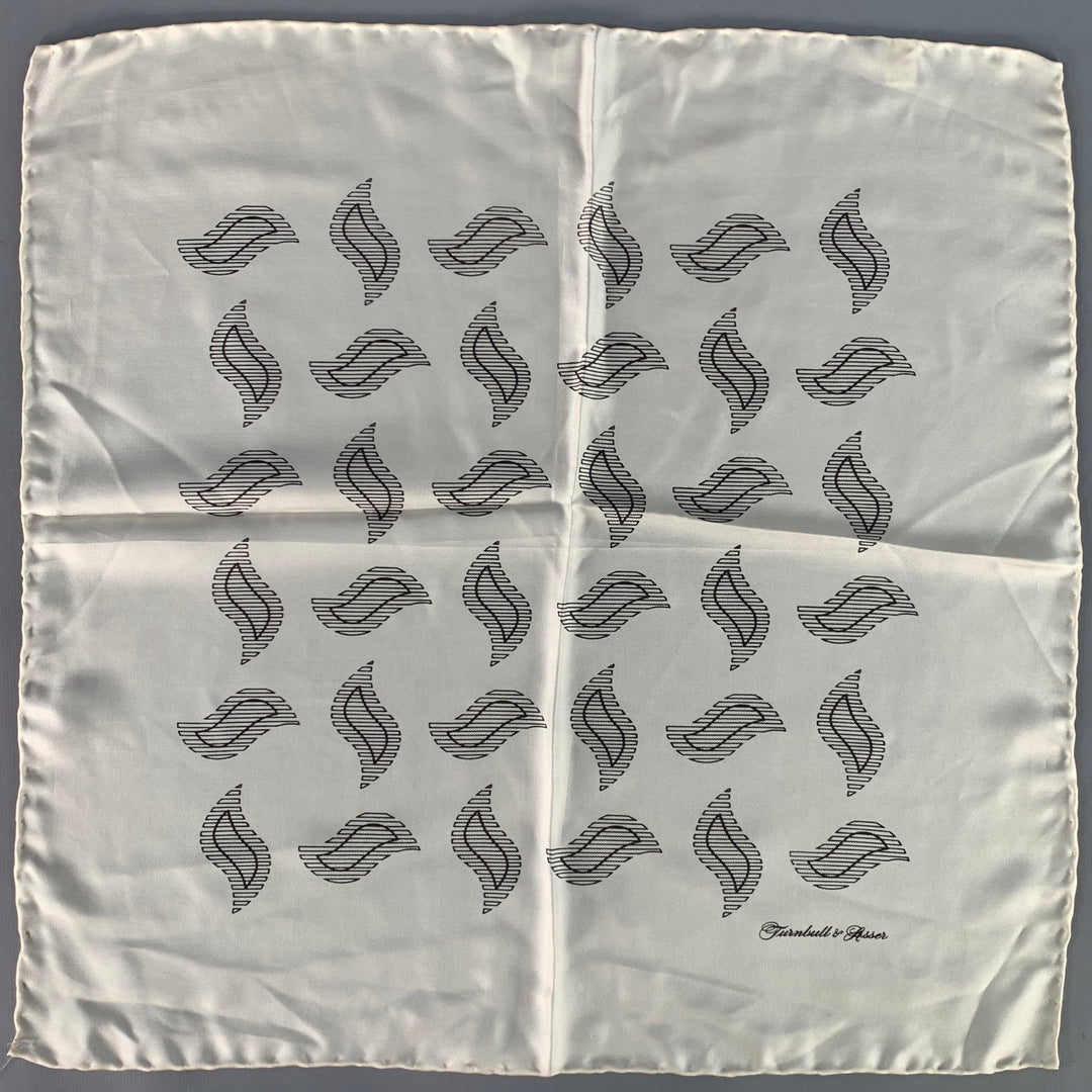 TURNBULL & ASSER Cream Black Abstract Paisley Silk Pocket Square