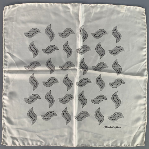 TURNBULL & ASSER Cream Black Abstract Paisley Silk Pocket Square