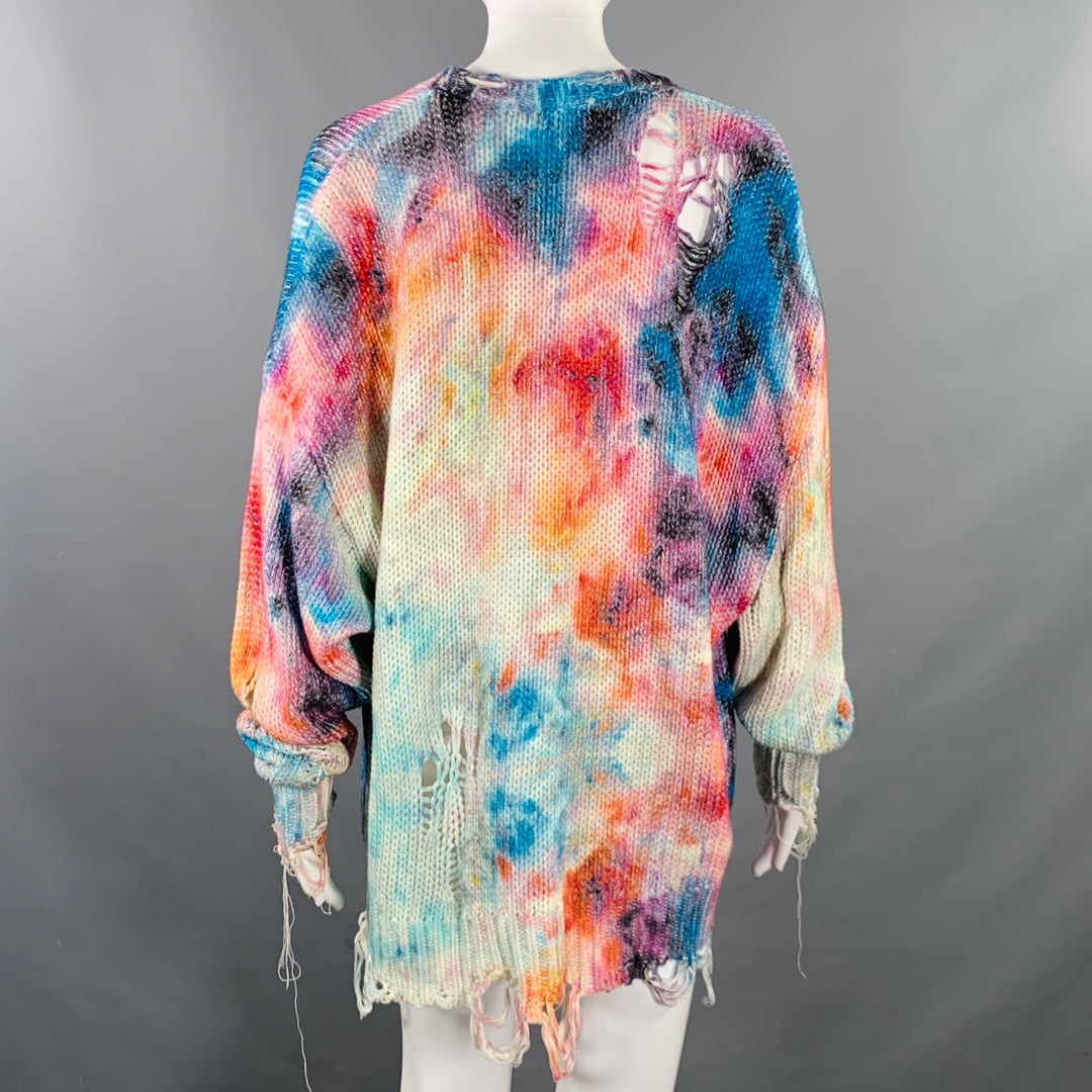 R13 Size XS SS23 Multi-Color Cotton Tie Dye Oversized Distressed Cardigan