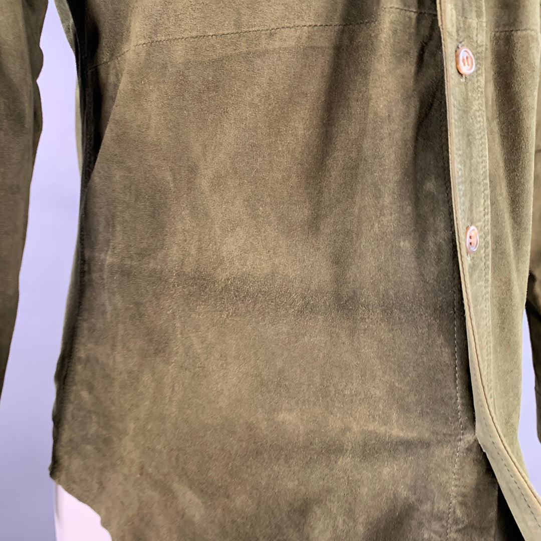 POLO by RALPH LAUREN Size M Green Suede Two Pockets Long Sleeve Shirt