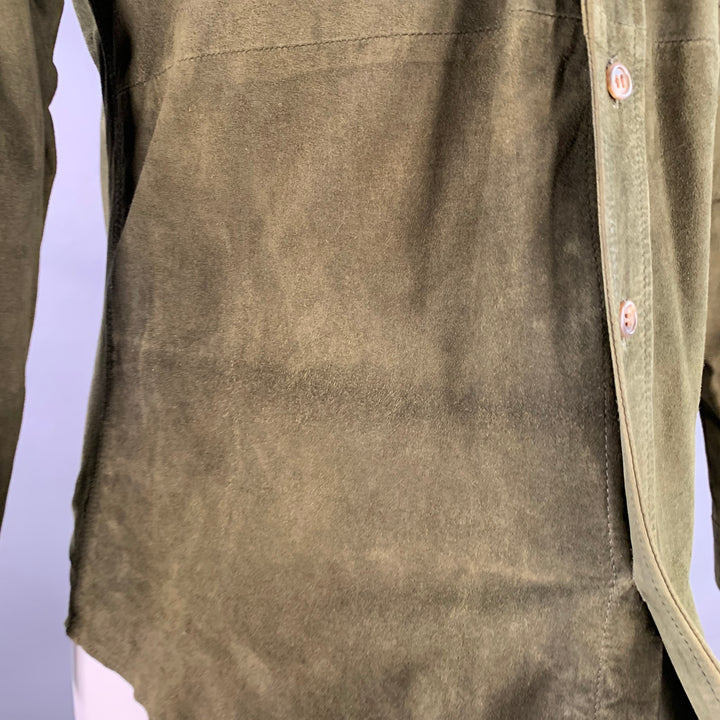 POLO by RALPH LAUREN Size M Green Suede Two Pockets Long Sleeve Shirt