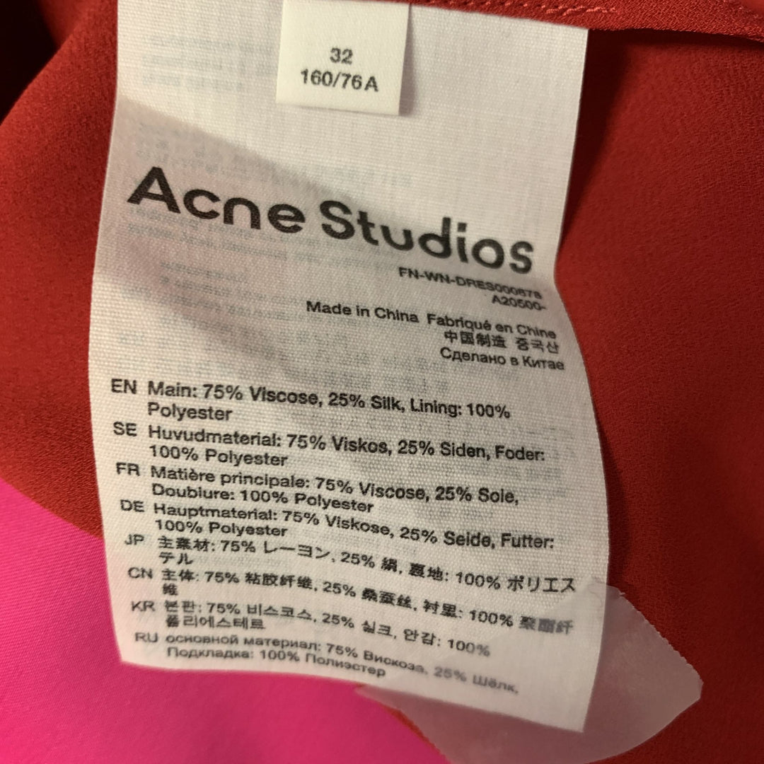 ACNE STUDIOS Size XS Pink Red Viscose  Silk Two Tone Shift Dress