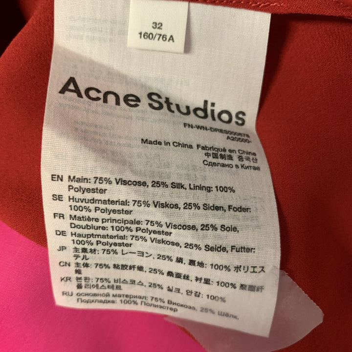 ACNE STUDIOS Size XS Pink Red Viscose  Silk Two Tone Shift Dress