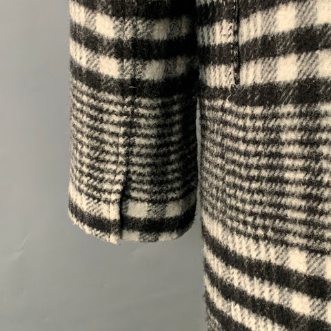 ALLSAINTS Taille 6 Ensley Carreaux Noir Gris Laine Mélange Plaid Manteau Croisé