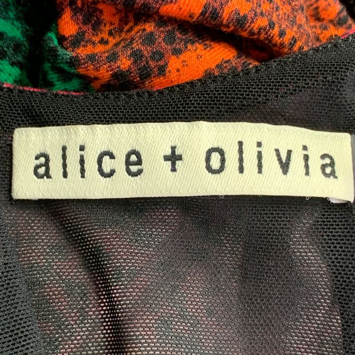 ALICE + OLIVIA Size 0 Multi Color Viscose Blend Animal Print Stripe Shift Midi Dress