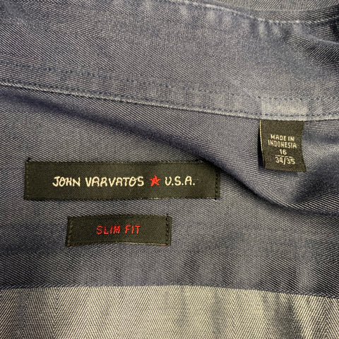 JOHN VARVATOS Size L Grey Pleated Cotton French Cuff Hidden Placket Long Sleeve Shirt