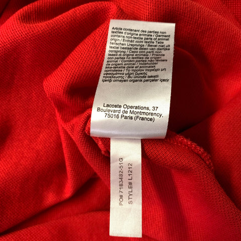 LACOSTE Size S Red Patch Cotton Spread Collar Polo
