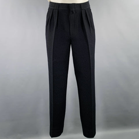 GIANNI VERSACE Smoking croisé en laine et soie bicolore noir Taille 42