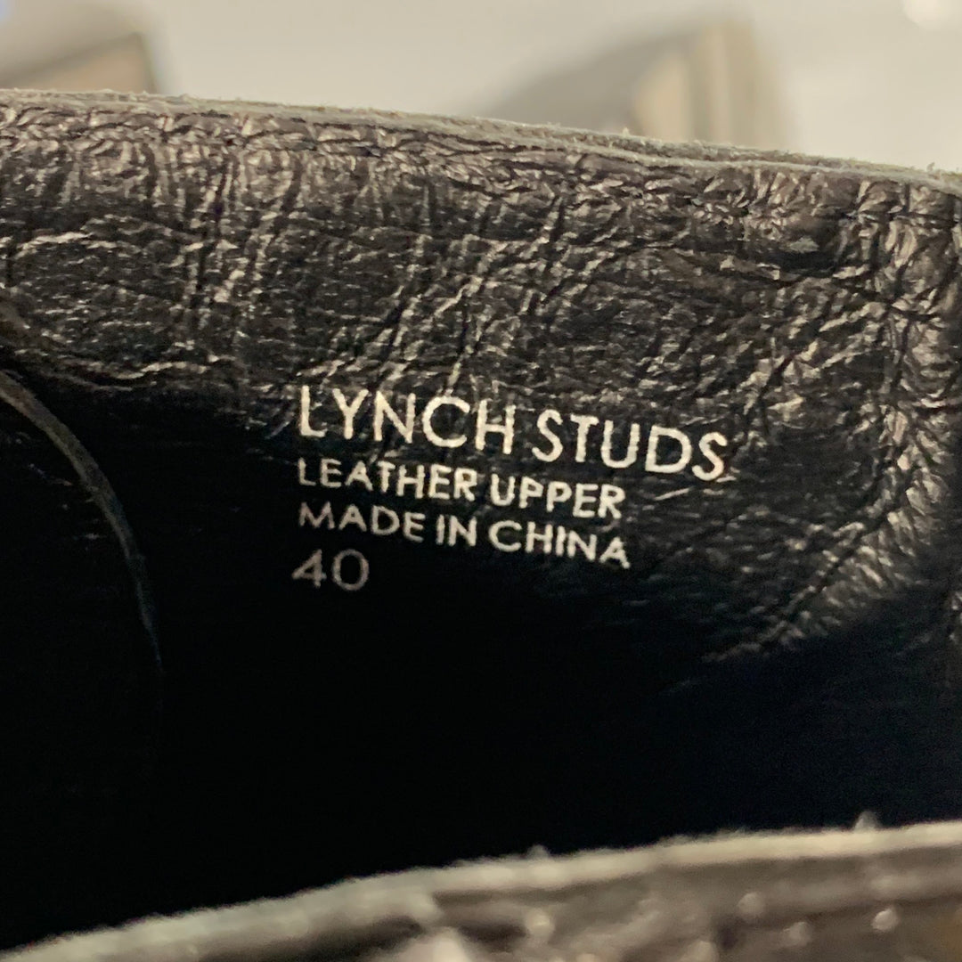 ASH Size 10 Lynch Studs Black Studded Leather Lug Sole Zip Up Combat Boots