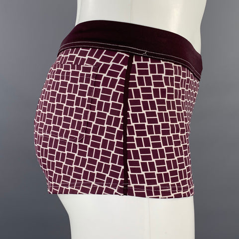 HERMES Size M Burgundy White Color Block Drawstring Swim Suit