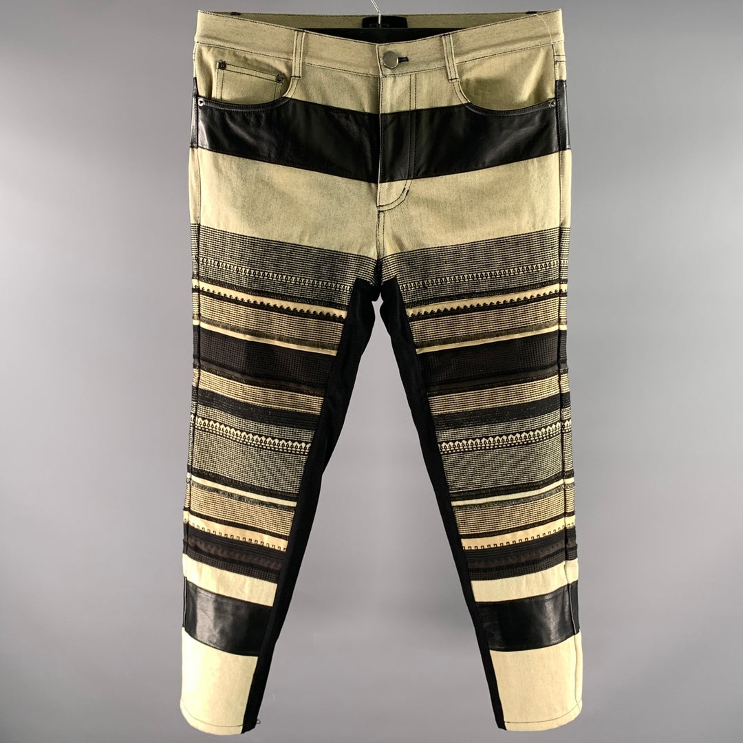 PHILLIP LIM Size 32 Cream Black Panel Cotton Jeans