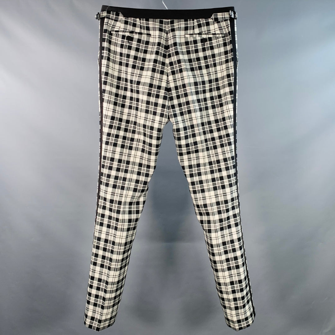 BURBERRY Size 36 Black White Plaid Wool Mohair Side Tabs Tapered Dress Pants