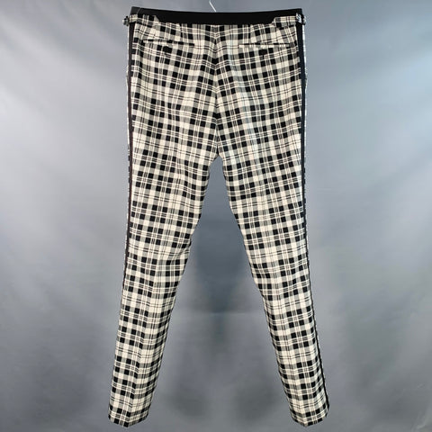 BURBERRY Taille 36 Pantalon de Costume Fuselé à Carreaux Noir et Blanc en Laine et Mohair à Pattes Latérales