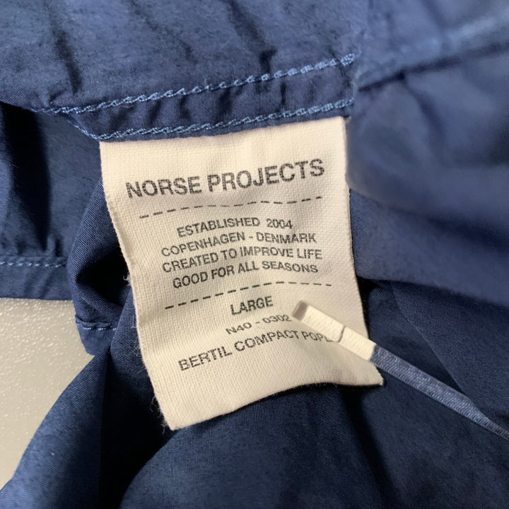 NORSE PROJECTS Size L Navy Cotton Band Collar Long Sleeve Shirt