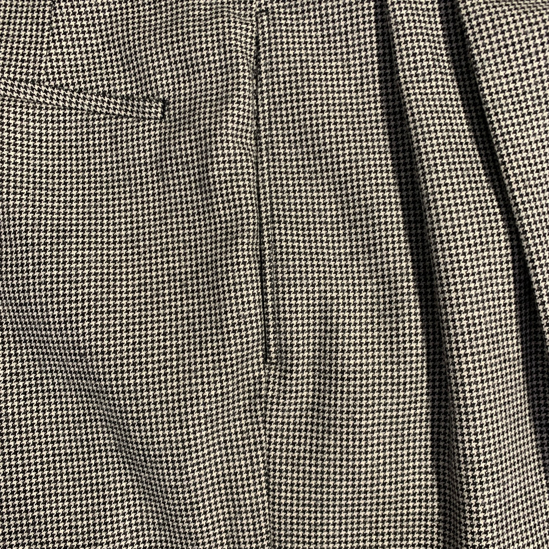 WALTER VAN BEIRENDONCK Size 32 Black White Houndstooth Pleated Cuffed Dress Pants