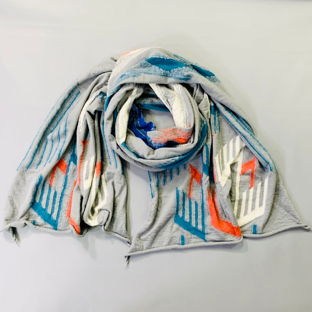 KAPITAL Grey Blue Orange Abstract Oversized Wool Scarf