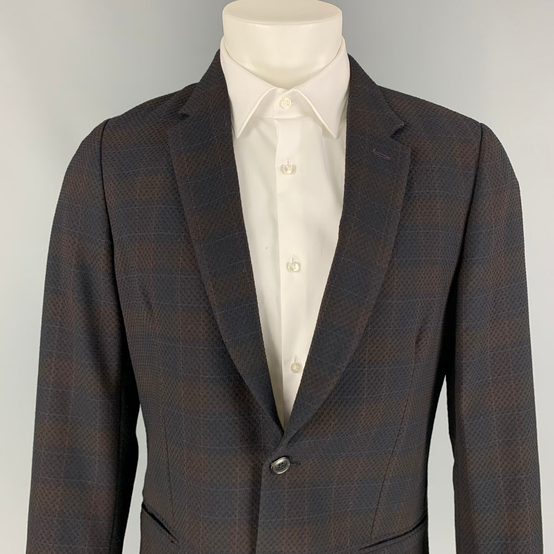 PAUL SMITH Soho Fit Size 40 Regular Brown & Navy Plaid Wool Notch Lapel Sport Coat