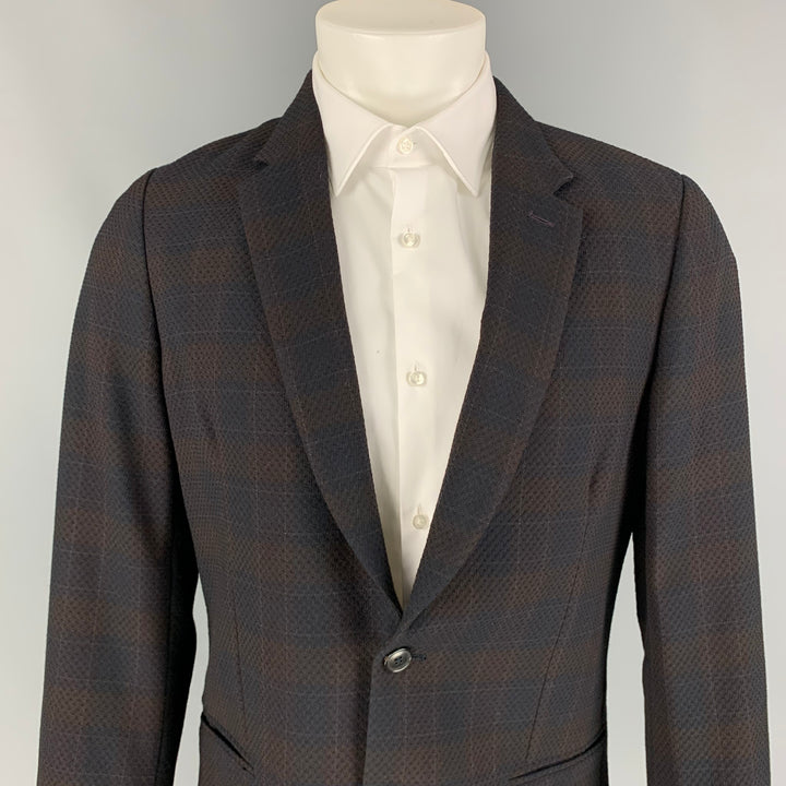 PAUL SMITH Soho Fit Size 40 Regular Brown & Navy Plaid Wool Notch Lapel Sport Coat