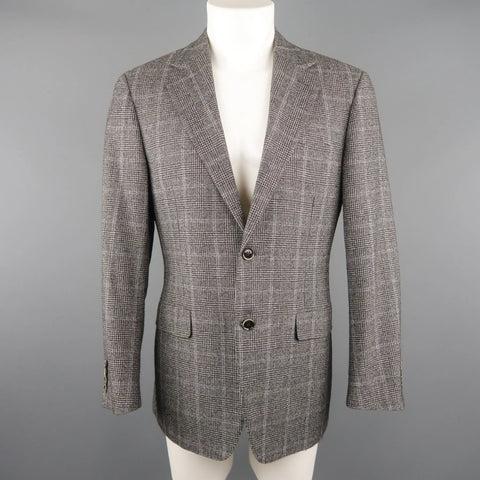 CANALI Size 40 Grey Black Glenplaid Wool Cotton Sport Coat CANALI