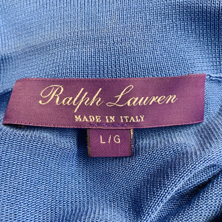 RALPH LAUREN COLLECTION Size L Blue Mulberry Silk Embroidered Polo Casual Top