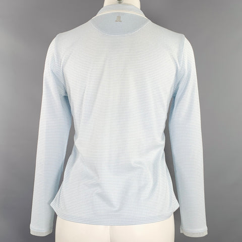 LANVIN Size 6 White Light Blue Cotton Blend Waffle Knit 1/4 Zip Casual Top