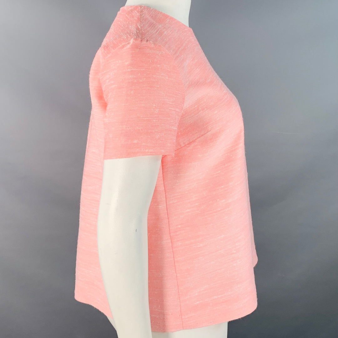 STELLA McCARTNEY Size L Pink Rayon Silk Blend Textured Crew Neck Boxy Casual Top